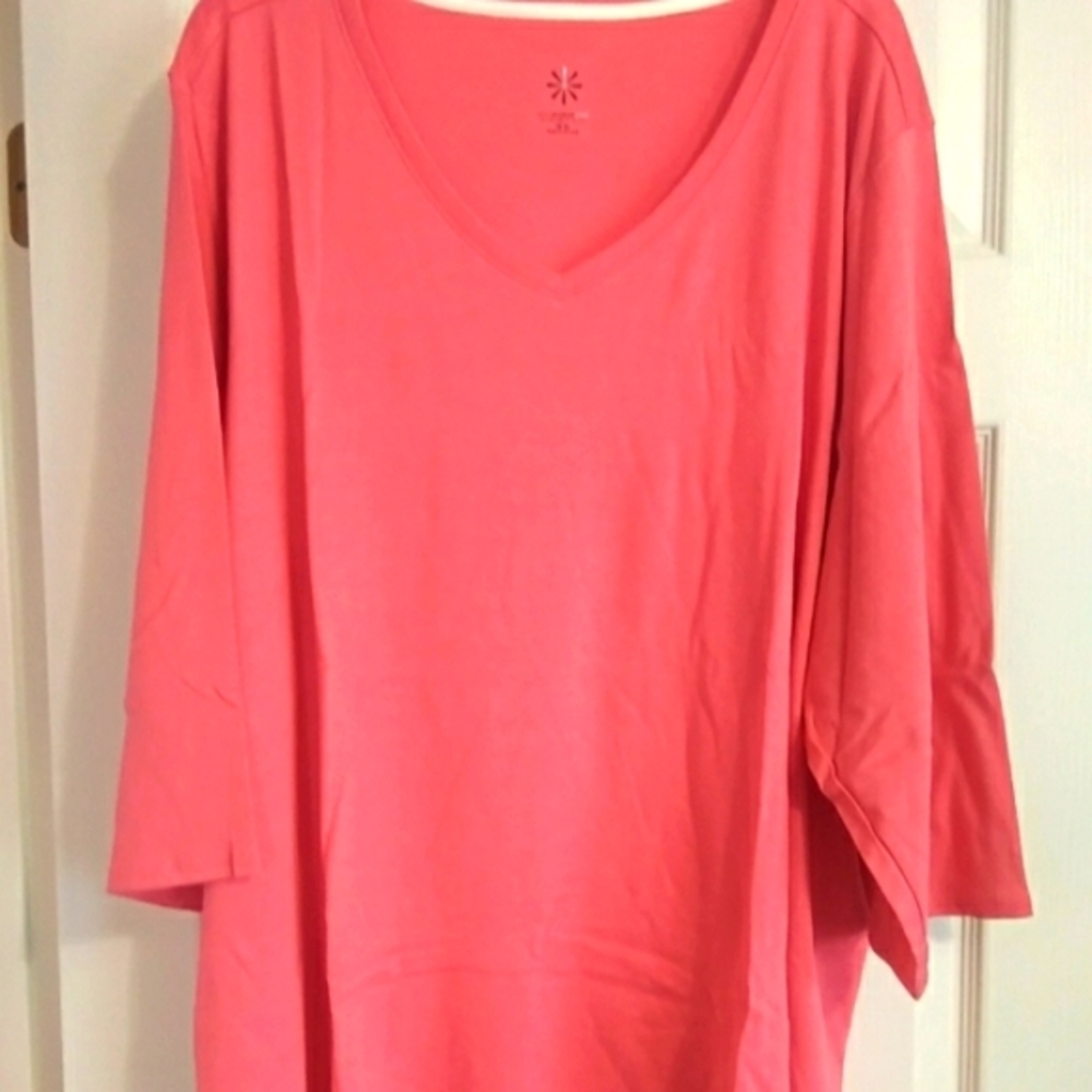 Isaac Mizrahi Coral Pima Cotton 3/4 Sleeve Top NWT 5X